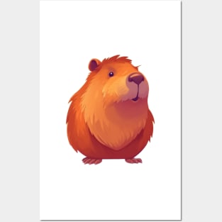 Cute Cartoon Capybara Illustration with friendly smiling face Posters and Art